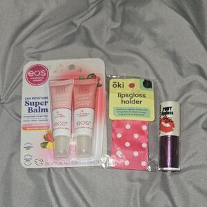 Lip Bundle- EOS Lip Balm, Lip Gloss & Holder Keychain